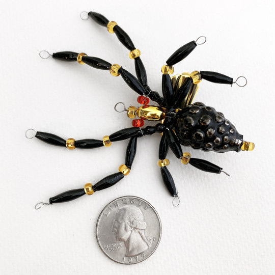 Beaded Black Spider Clipping Ornament ~ 3" ~ Czech Republic